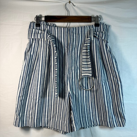 Free People Pants - FREE PEOPLE Paperbag Striped‎ High Waist Belted Shorts - Blue/White -  Size 8